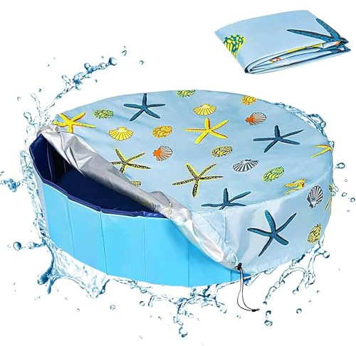 Rund Poolabdeckung Für Hundepools, 122cm Runde Hunde Poolabdeckung Wasserdicht Staubdicht 210D Oxford Hundepool Abdeckung Poolabdeckplane Mit Kordelzug,Faltbare Badewannenbezug Für Hund Und Kinderpool