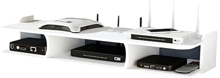 Guoyoocc WIFI Router Storage Shelf,Set-top Box Storage Box Decoder Rack,Floating Wall Mount Modern TV Unit TV Stand,Floating Tv Shelf For Cable Boxes Routers Remotes DVD Players Game Consoles