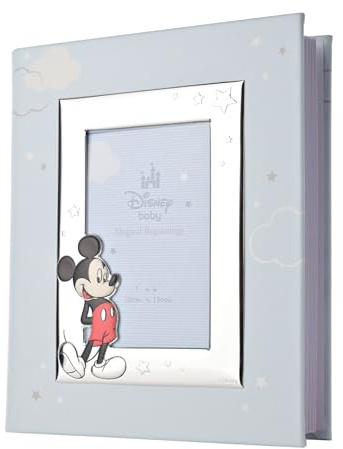 Disney – Mickey Mouse – Real Silver-Plated Early Years Photo Album | 4 x 6″ Front Aperture Frame - Made in Italy - Officially Licensed Disney Merchandise - 29 Pages - Early Years, Nursery, Kids