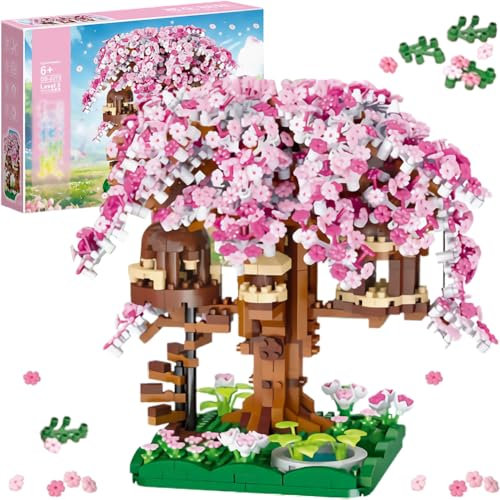 Sakura Baum Bausteine Bausatz, Kirschblüte Baumhaus,Bonsai Baum Bausteine, Mini Sakura Baumhaus Bonsai Baum Bausteine Set,DIY Japanische Kreatives Kollektion Deko Geschenk (1109PCS)