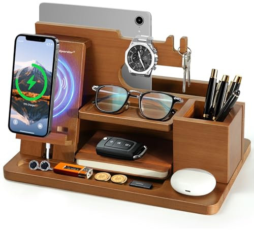 Spardar Organisateur de bureau, cadeaux de Noël pour hommes, rangement de portefeuilles, clés, téléphones portables, meilleur cadeau de Noël pour homme, ami, partenaire, mari, papa
