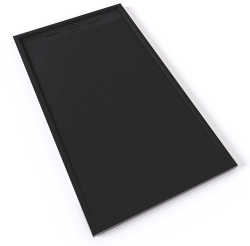 HIEMAL Receveur de douche 90 x 160 cm résine Noir aspect ardoise + bonde incluse - Salle de bain