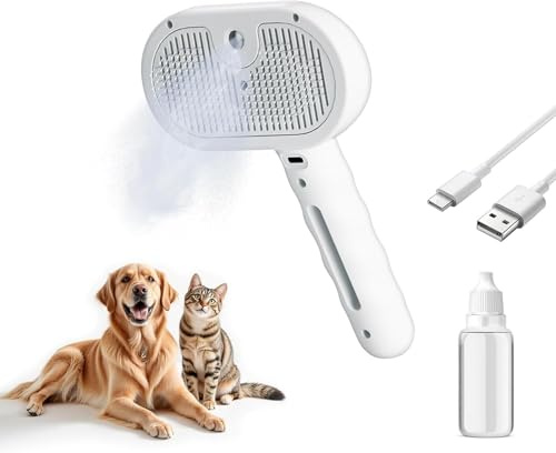 Pet Steam Brush for Dog and Cat, White | 3 in 1 Spray Hair Removal Comb, Steam for Shedding & Grooming, Water Brush, For Long and Short Haired Pets