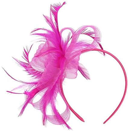 1 pcs Pink Fascinators for Women, Elegant Feather and Mesh Headwear for Wedding, Tea Party, Festive Celebrations, Fashionable Gift, 18 * 15 Cm