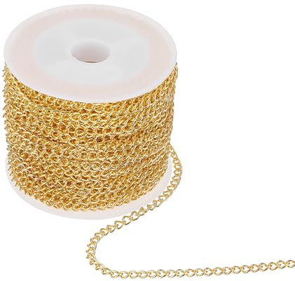 sourcing map 32.8ft Stainless Steel Curb Chain for Necklace Jewelry Making, 4mm Twisted Links Cable Chains Bulk, Gold