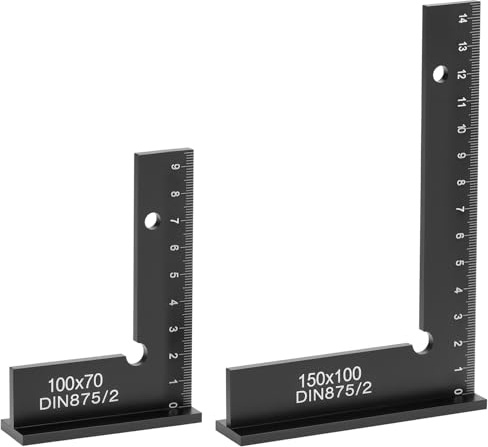 QWORK® 2 Stück 90° Schlosserwinkel Set, 100 x 70 mm & 150 x 100 mm Aluminiumlegierung Zimmermannswinkel, Anschlagwinkel mit Zentimeterskala, für Metallbau Arbeiten und Werkstatt