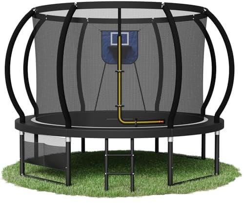 Devoko Outdoor Trampolin mit Basketballkorb & Sicherheitsnetz - 150 kg Maximalgewicht - Ø 228/305/366/427 cm - Robuster Garten-Trampolinspaß für Kinder und Erwachsene