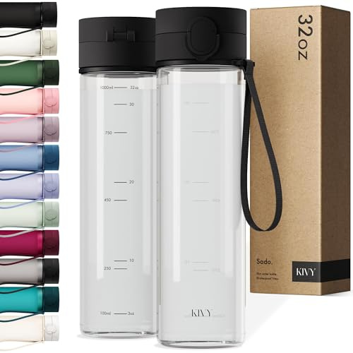 KIVY Borraccia Tritan Con Tappo a Ribalta 1 Litro [ANTIGOCCIA E ANTIURTO] - Bottiglia Acqua senza BPA con Coperchio Apribile e Adatta a Bevande Gassate - Borracce per Sport e Tempo Libero - Nero | Infrangibile: adatta a zaino e portabicchieri per viaggi, sport, scuola, borraccia alta da palestra con misurazioni