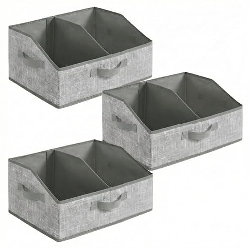 Aufbewahrungsbox Stoff 3er Set mit Trennwand – Faltbare Organizer Box 40x30x20 cm für Schrank, Regal, Kleidung, Hellgrau