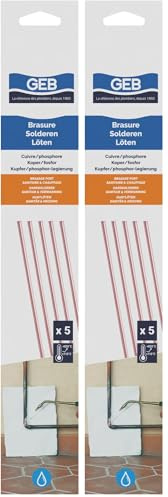 GEB Baguettes de cuivre/phosphore pour brasage Fort. S'utilise sur tuyauteries d'installations sanitaires, de Chauffage… - 5 Baguettes (Lot de 2)