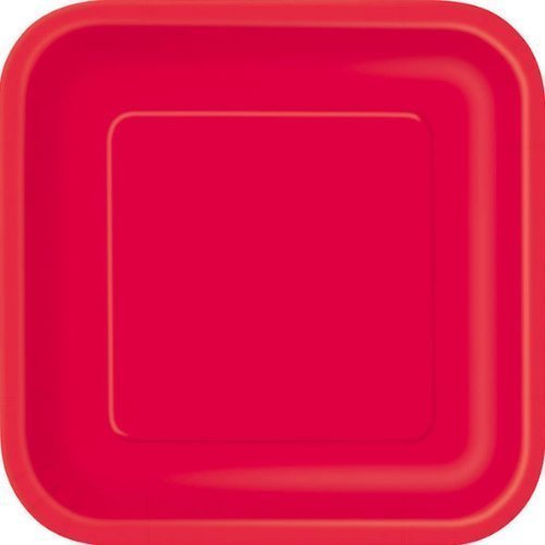 14 x Ruby Red SQUARE Paper Plates (9/23cm)