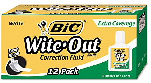 BIC Wofec12we Wite-Out Extra Coverage Correction Fluid, 20 Ml Bottle, White, 1/Dozen (Bicwofec12we)