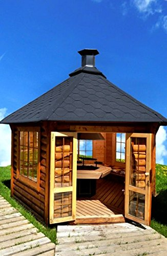 JUNIT Garten-Pavillon 9,2m² mit Grill Grillhaus Partyhaus Partyhütte