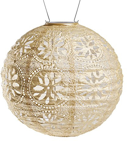 Soji Stella Market, LED Outdoor Solar Lantern, Handmade with Weather-Resistant UV Rated Tyvek, Stainless Steel Hardware, Auto sensor on/off, for Patio, Deck, (Pearl)