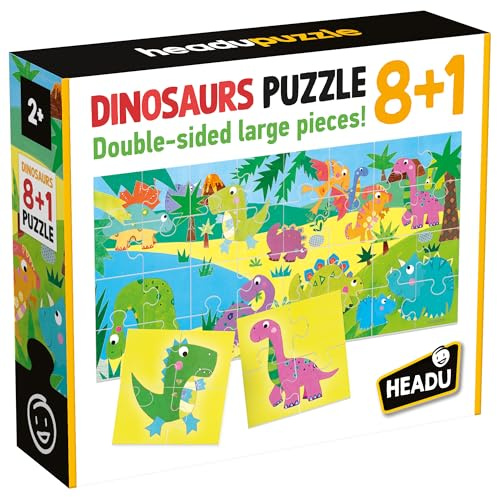 Headu - Puzzle 8+1 Dinosaurs Lernspiel für Kinder, vorhistorische Tiere, Mehrfarbig (IT22243)