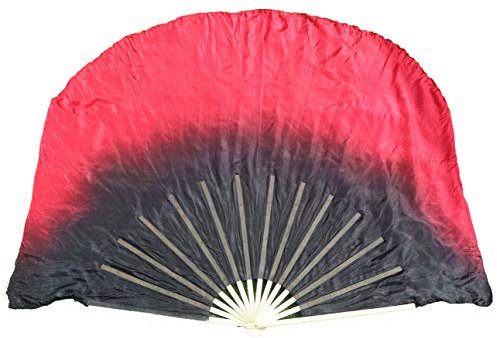 Winged Sirenny Handgemalte Große Kurze Seidentanzfächer Paar, Leichte Seidenfächerschleier 105x114 cm für Bühnenshows, Bauchtanz, Tribal Dance & Spirituellen Tanz, mit Tragetasche (schwarz-rot)