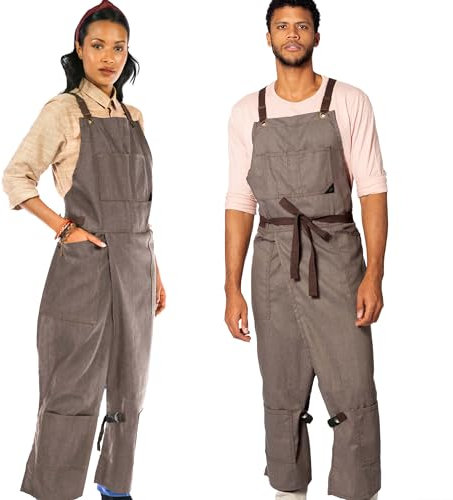 Under NY Sky Pottery Cross-Back Apron (Beige Denim)