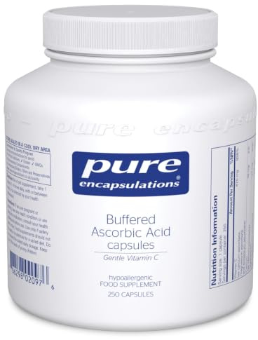 Pure Encapsulations Buffered Ascorbic Acid, 250 Capsules | Gentle Immune Support for Sensitive Stomachs, Neutral-pH Vitamin C 670mg with Mineral Ascorbates, Vegetarian