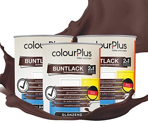 colourPlus 2in1 Buntlack Glänzend (2,25L Schokoladenbraun/Braun RAL 8017) – Wetterfeste Holzfarbe Holzlack & Küchenmöbellack. Getrocknet auch für Kinderspielzeug. Für Innen & Außen