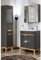 Lomadox Badezimmer Möbel-Set in Hochglanz grau mit Eiche, 60cm Keramik-Waschtisch, LED-Spiegelschrank & Hochschrank
