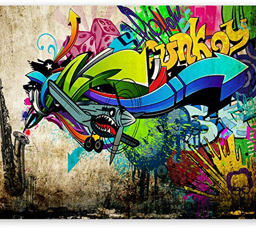 murando Fototapete selbstklebend Graffiti 294x210cm Foto Tapete Tapetenfolie Möbelfolie Wandverkleidung Wandtapete Motivtapeten Bildtapete Wohnzimmer 3d Effekt Modern Street Art Mural Betonoptik bunt