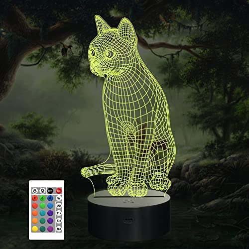 CooPark Katze lampe Geschenke, Meow 3D Illusion Optischer Schreibtisch Nachtlicht mit 16 Farben ändern&Fernbedienung Dimmbar,Weihnachten Geburtstag Zuhause Schlafzimmer Dekor für Kinder Junge
