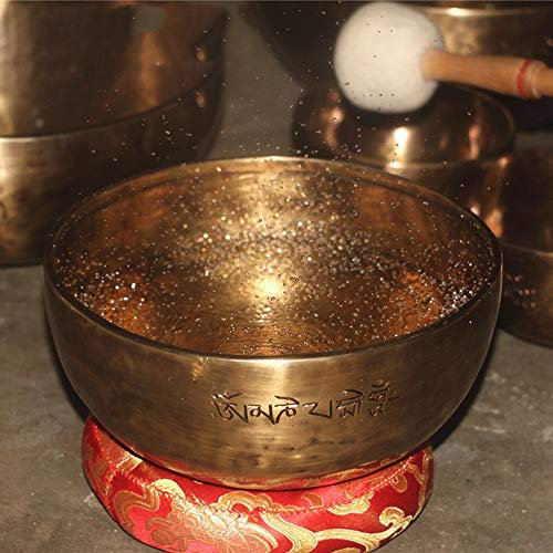 LYY Népal Main Pleine Lune Bol Chantant Tibétain, Professionnel Bol de méditation Om avec des bâtons de Feutre et des maillets & Silk Coussin Anneau Peut Produire la Vibration et la Résonance,15cm