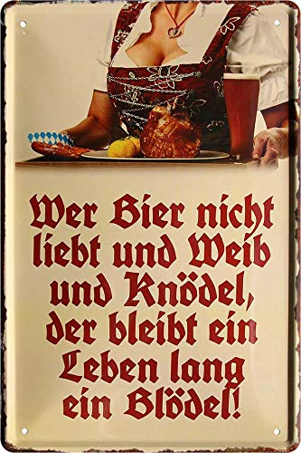 schilderkreis24 - Blechschilder Bier lustiger Spruch: “Wer Bier Nicht liebt und Weib und Knödel, der bleibt EIN Leben lang EIN Blödel!” Deko Bar Theke 20x30 cm