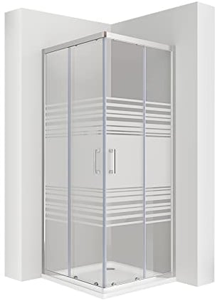 MOG Duschkabine mit Schiebetüren 90x90 cm Höhe: 190 cm Eckdusche mit Rollensystem aus 6mm teilsatiniertem ESG Glas DK77 - alle Grössen
