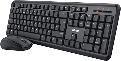 Trust Ymo Wireless Keyboard and Mouse Set, QWERTY UK Layout, Silent Keys, Full-Size Keyboard, Spill-Resistant, One USB Receiver, DPI Speed Button, Quiet Combo - Black [Amazon Exclusive]