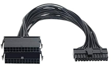 Winvin 24 Pin Dual Multiple Power Supply Unit Cable Splitter Adapter, 1 Feet, 18AWG, Black for ATX Motherboard Extension Kit