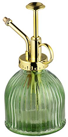 Angoily 1Pc Sprühflasche Pflanzensprüher Glas Gießkanne Dekorative Wassersprüher Pumpe Sprüher Zerstäuber Blumen Wasser Spray Flasche für Zimmerpflanzen Garten Bewässerung Grün Golden