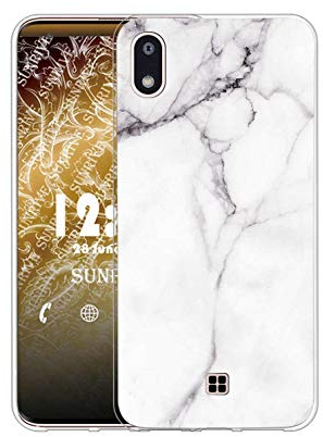 Sunrive Kompatibel mit LG K20 Hülle Silikon, Transparent Handyhülle Schutzhülle Etui Case (TPU Marmor Weißer)+Gratis Universal Eingabestift MEHRWEG