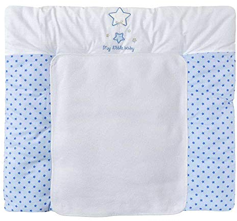 Baby Delux Wickelauflage 70x75 cm weiche Wickelunterlage Wickeltischauflage mit Frotteeauflage wasserdicht waschbar (Magic Stars Blau)
