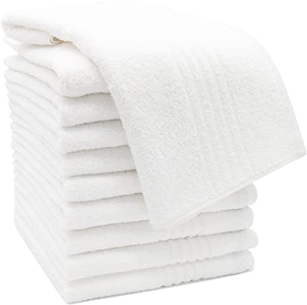 ZOLLNER Juego de 10 Toallas de 50 x 100 cm: Toallas Muy absorbentes en Color Blanco, con práctico Colgador, Elegantes Rayas en Profundidad, Lavables hasta 60 °C, algodón, Calidad de Hotel