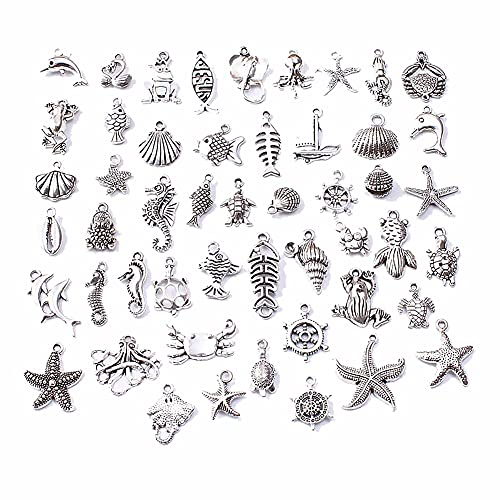 SIEBOLD Ozean Tier Charms Anhänger Ohrringe Antik Set DIY Basteln Charms Anhänger für Halskette Armband Marinetier für Schmuck Selber Machen Ohrringe Selber Machen und Charm Armband