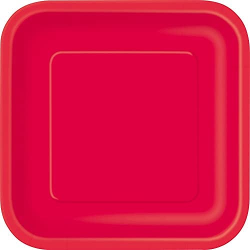 Unique Party- Assiettes en Carton Carrées Écologiques-23 cm-Couleur Rouge-Paquet de 14, 31493EU, Red