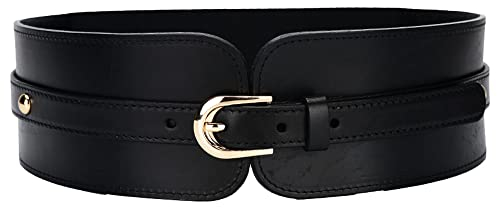 Liitata Damen Breiter Elastischer Gürtel Mode PU Leder Taillen Gürtel Damen Stretch Ledergürtel Einstellbar Gürtel mit Schnalle für Kleid Pullover Mantel Passen - 1 Stk Schwarz
