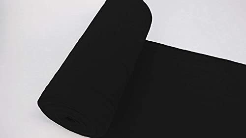 Bündchenstoff, LUC, Strickschlauch, glatt/fein, 35cm Schlauch, in 100 cm Schritten, Meterware Schlauchware,Uni (Schwarz-69)