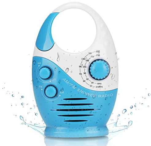 Yunseity Wasserdichtes Duschradio, Tragbares AM-FM-Radio mit Hakendesign, Batteriebetriebenes Radio, Eingebauter Lautsprecher, für Badezimmer, Küche, Außenbereich