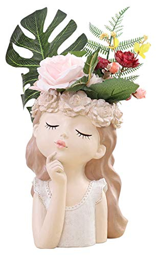 DRYEN Niedliche Pflanzen-Blumentopf, 16,5 x 18,3 27,6 cm im Kopf, Sukkulenten-Töpfe, Gesicht, Blumentopf, Cartoon-Mädchen-Blumentöpfe mit Drainage, kreative Dekoration, Rose