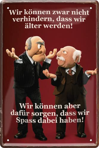 Blechschild ''Wir können zwar nicht verhindern dass wir alt werden'' 20x30cm Geschenk Lustige Sprüche Feier Vintage Retro Geburtstag Deko Party Überraschung Fan Waffen Gewehr Krieg Schiessen Jagt