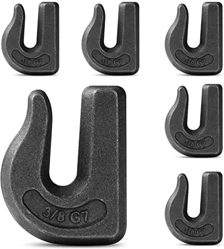 6Pcs 3/8'' Weld-On Chain Hooks, Grade 70 Clevis Grab Chain Hooks, Heavy Duty Forged Grade Tow Hook Weldable for Chain Pulling and Lifting, Tractors Loader Bucket, Trailer Truck, Rigging, Car