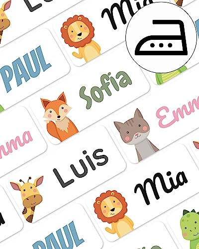 melu kids® Namensschilder für Kleidung zum Aufbügeln (120 Stück) - Kinder Bügeletiketten mit Namen waschmaschinenfest und personalisiert - Weiß