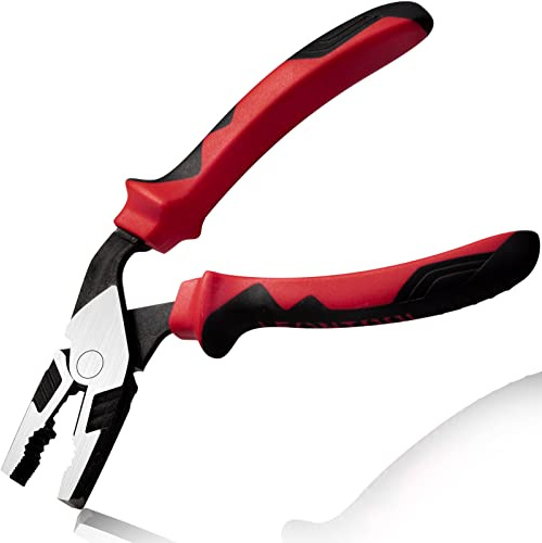 LEONTOOL Kombizange mit hoher Hebelwirkung, 17,8 cm, abgewinkelter Kopf, Linesman Zange mit Drahtschneider, robuste Schraubenzange, professionelles Handwerkzeug, spart 35 % Arbeit