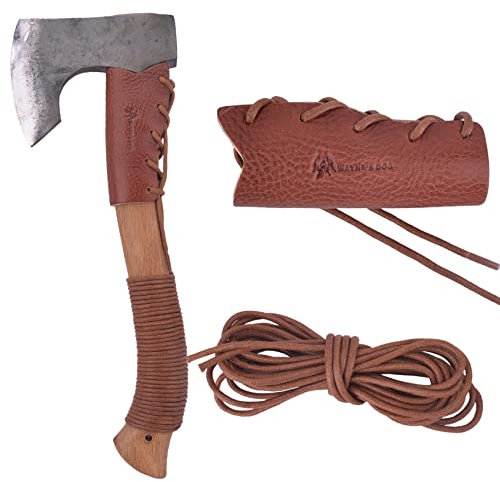 WAYNE'S DOG Leather Axe Collar Guard, Axe Handle Wraps Covers for Gardening Picks or Camping Axes Protector (Axe Collar 04 + Leather Cord)