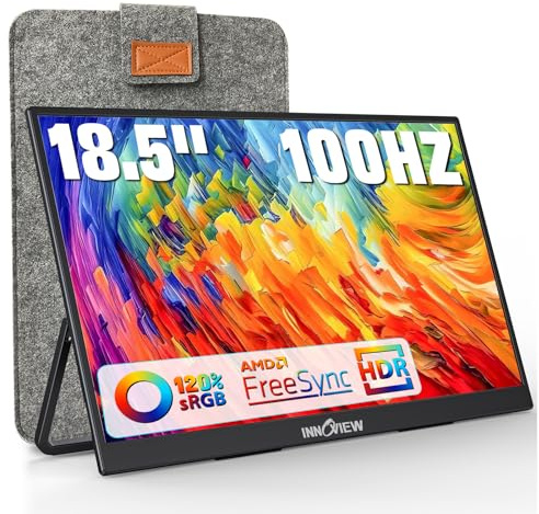 InnoView Moniteur Portable 18,5 100 Hz 120% sRGB, 1080p FHD IPS Grand Moniteur Portable pour Ordinateur Portable USB C HDMI HDR Moniteur de Voyage avec béquille Mac PC Xbox PS4/5 Switch