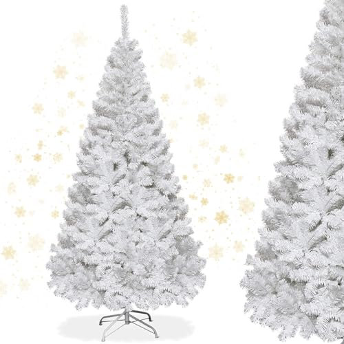 RELAX4LIFE Sapin de Noël Blanc 150 CM, Sapin Noel Artificiel en PVC avec Support en Métal, Arbre de Noël pour Décoration Maison/Bureau/Magasin (Blanc, 150 CM)