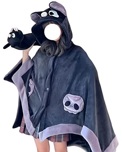RILGOU Pastell Gothic Harajuku Kawaii Fashion Soft Fluffy Warm Comfy Fleece Cape Hooded Animal Bat Wearable Blanket with Ears