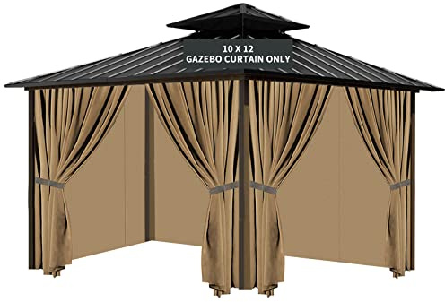 Tngan Gazebo Universal Replacement Privacy Curtain, 10'X12' Gazebo Curtains Outdoor Waterproof, 4-Panels Sidewall Curtains with Zipper for Patio, Garden and Backyard (Only Curtains, 10'X12', Brown)
